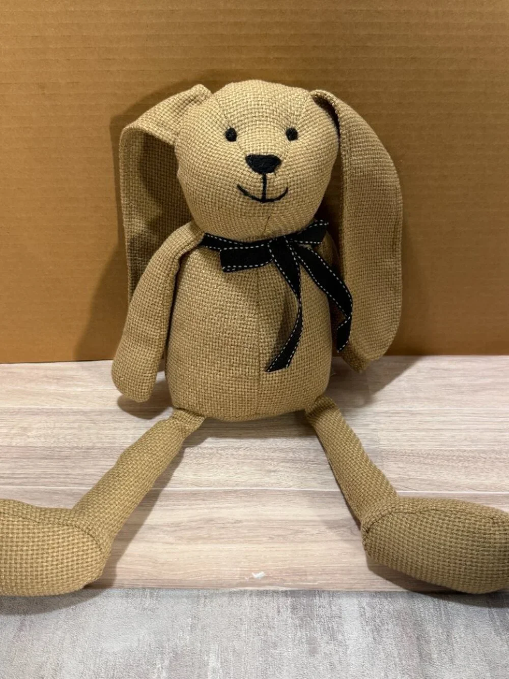 Primitive Farmhouse Bunny Rabbit Plush Doll Tan Woven Fabric Long Legs 18